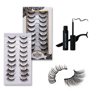 SJ LASHES 10 Pairs Magnetic Eyelashes Kit Natural Look Half Lash Cat Eye Effect Reusable No Glue Waterproof with Eyeliner Tweezers for Sensitive Eyes Complete Magnetic Lash Set