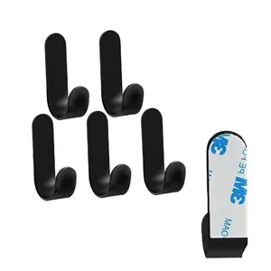 Adhesive Hooks 5 Pcs Heavy Duty Hold Stainless Steel Black Wall Hanger Adhesive Hanger for Hanging Metal Sticky J Strip Hooks, for Hat, Coat, Picture, Backpack, Garage
