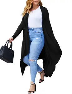 ZEAGOO Christmas Women's Plus Size Cardigan Long Sleeve Open Front Drape Cardigans Lightweight Long Duster（L-5XL）