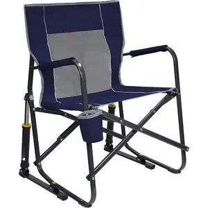 Outdoor Freestyle Rocker Camping Chair | Portable Folding Rocking Chair with Solid, Durable Armrests, Drink Holder & Comfortable Backrest — Indigo Blue