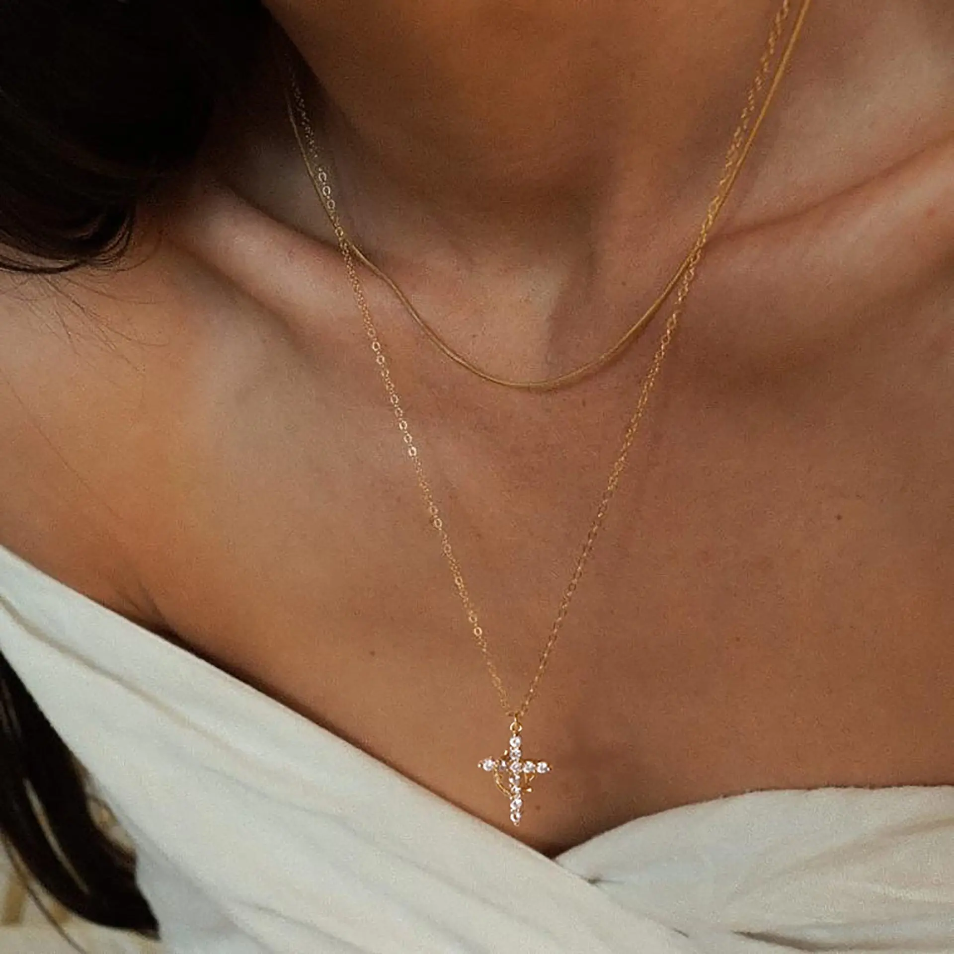 Lfee Paved Cross Rotated Crown Necklace ,Tewiky Gold Silver Cross Pendant Choker Necklace Simple Tiny Necklace for Women Girls
