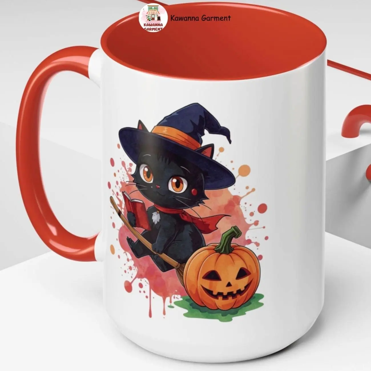 Ceramic Halloween Collectible Coffee Mug, 11oz Cute Black Cat Witch Design, Microwave-Safe Fall Decor Cup, Hand Wash Compatible