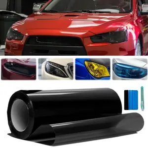 FONESO 60x12 inch Car Headlight Taillight Tint Film with Squeegee and Cutter, Car Smoke Fog Light Film Tint Self-Adhesive Vinyl Wrap Decals Protector Sticker + Tool, (5FTx1FT) Universal for Car DIY Decoration Accessories, Tear Off without Residue