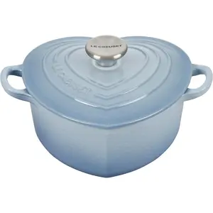 Le Creuset Signature Enameled Cast Iron Figural Heart Cocotte, 2 Quart, Coastal Blue with Stainless Steel Knob, Cookware