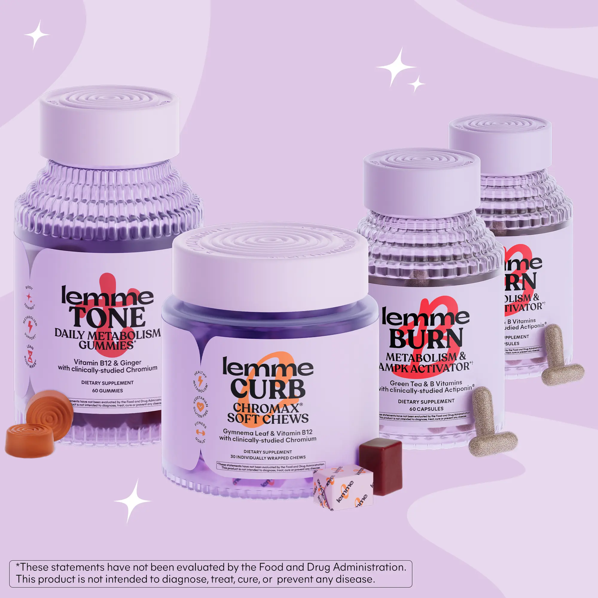 New Year New You Bundle - 2x Lemme Burn Capsules, Lemme Tone Gummies & Lemme Curb Soft Chews, Metabolism, Toning Support with Clinically-Studied Actiponin & Chromax Chromium