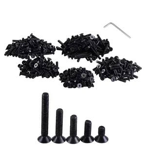 150 Pcs Flat Head Socket Cap Screws Bolts,Black Hex Socket Countersunk Screws Set, Alloy Steel Full Thread, Allen Socket Drive (M3 x 8/12/16/20/30 mm)