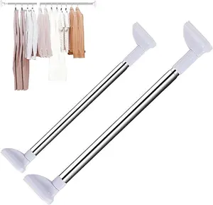 Drill-free Telescopic Tension Rod for hanging Clothes, Adjustable Nonslip Clothing Drying Rod, Stainless Steel Curtain Hanging Rack, for Bathroom, Window, Closet, Room Divider