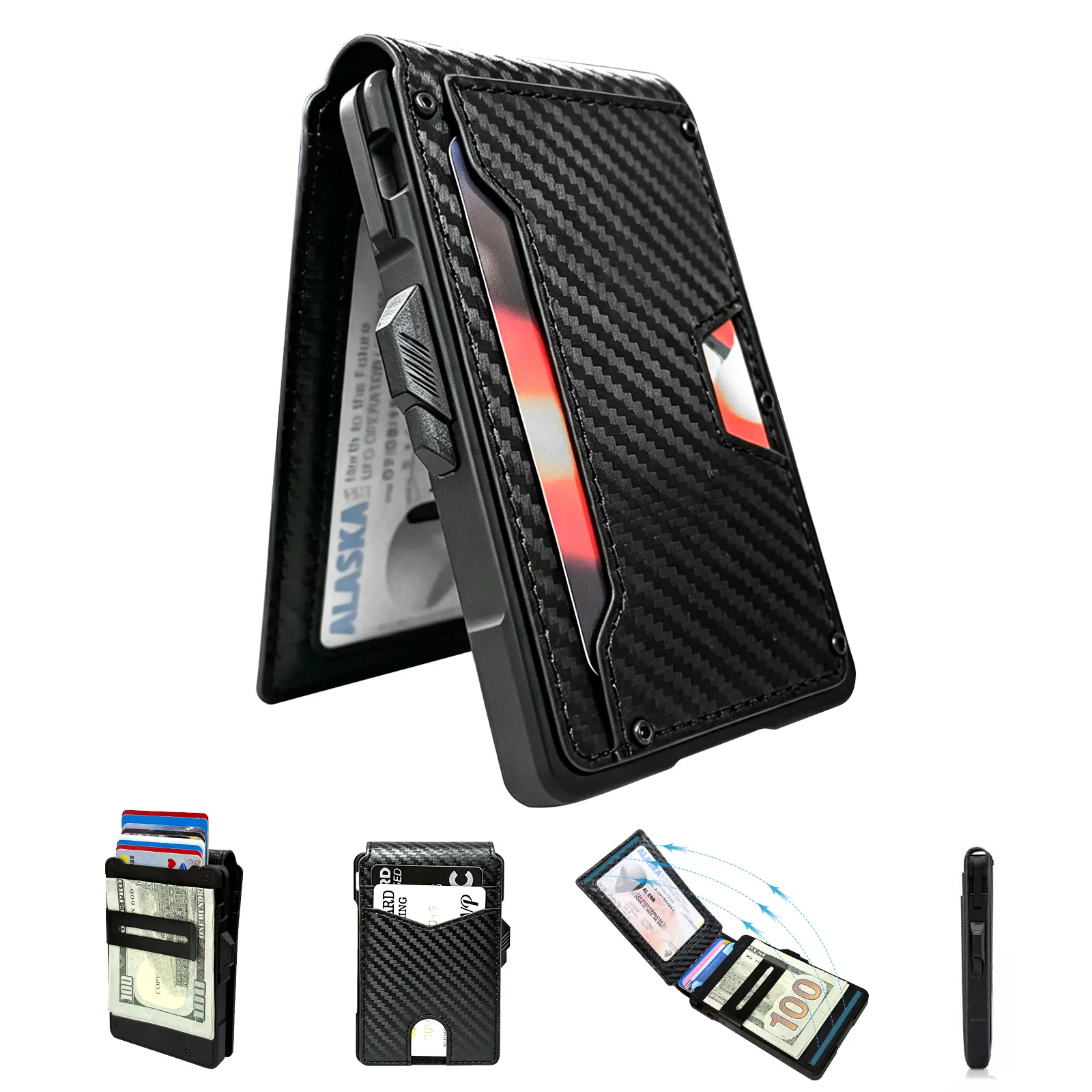 Men's Business Style PU Leather Compact Wallet with Card Slots,Trendy Money Clip Wallet with Card Slots,RFID Blocking Wallet for Daily Use Minimalist Men’s Slim Wallet: 9 - 13 Cards, Money Clip, ID Window. , Aluminum Bifold Pop - Up