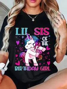 100% Cotton Unisex Lil Sis of the Birthday Girl Flossing Unicorn Little Sister T-Shirt