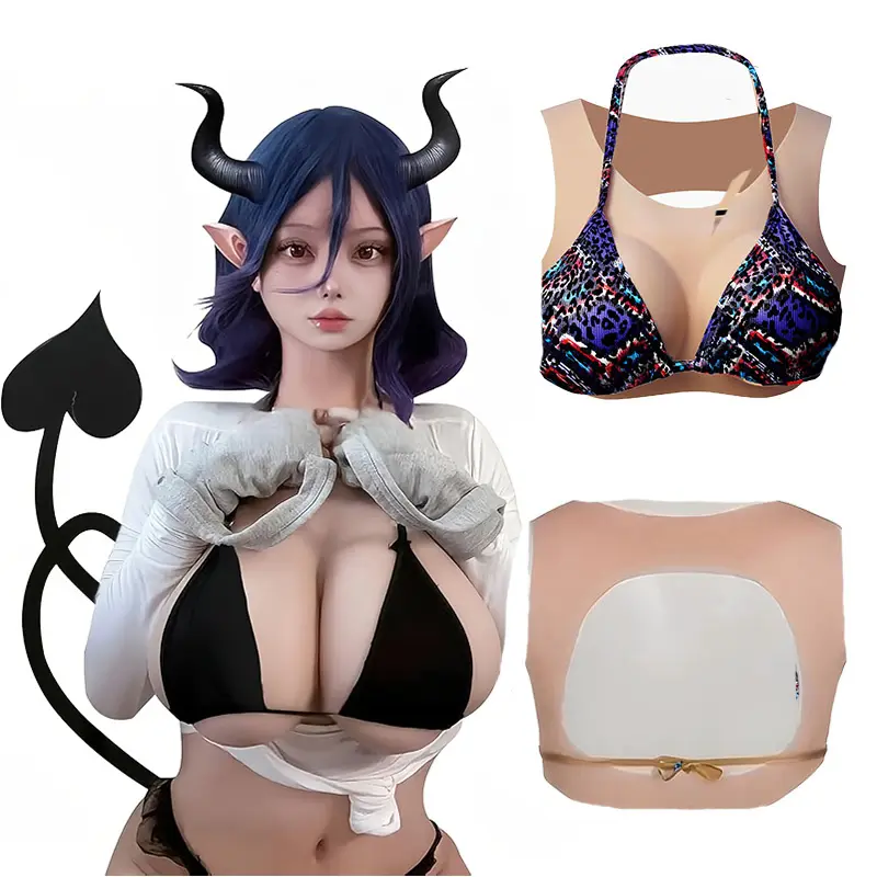 Silicone Breastplates Breast Forms Silicone Breastplate False Breasts For Crossdresser Drag Cosplay (Hollow back)