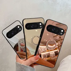 Compatible Pixel 10 Pro XL/10 Pro/9 /8 /7 /6 , Mirror Case with Ring & Makeup Mirror, Full-Body Cover for Women, Simple Safety Bumper Hn4277-2
