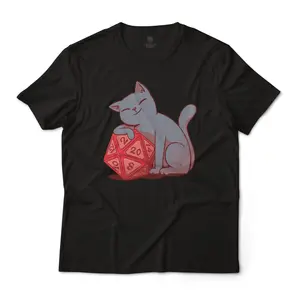 Dungeons And Dragons Cat D20 Dice Graphic T-Shirt Lightweight Cotton Tee Unisex