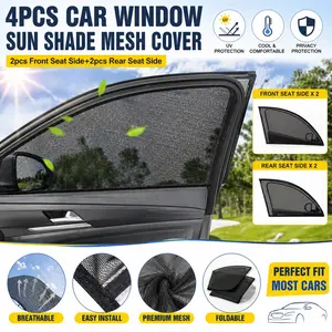 4 Piece Car Window Sunshade and Mosquito Net Curtains, Car Window Shades, Sun Shades For Car Windows, Foldable All-Weather Privacy, UV Protection, Bug Repellent, for Cars and Suvs, Suv Vehicle Sunshade