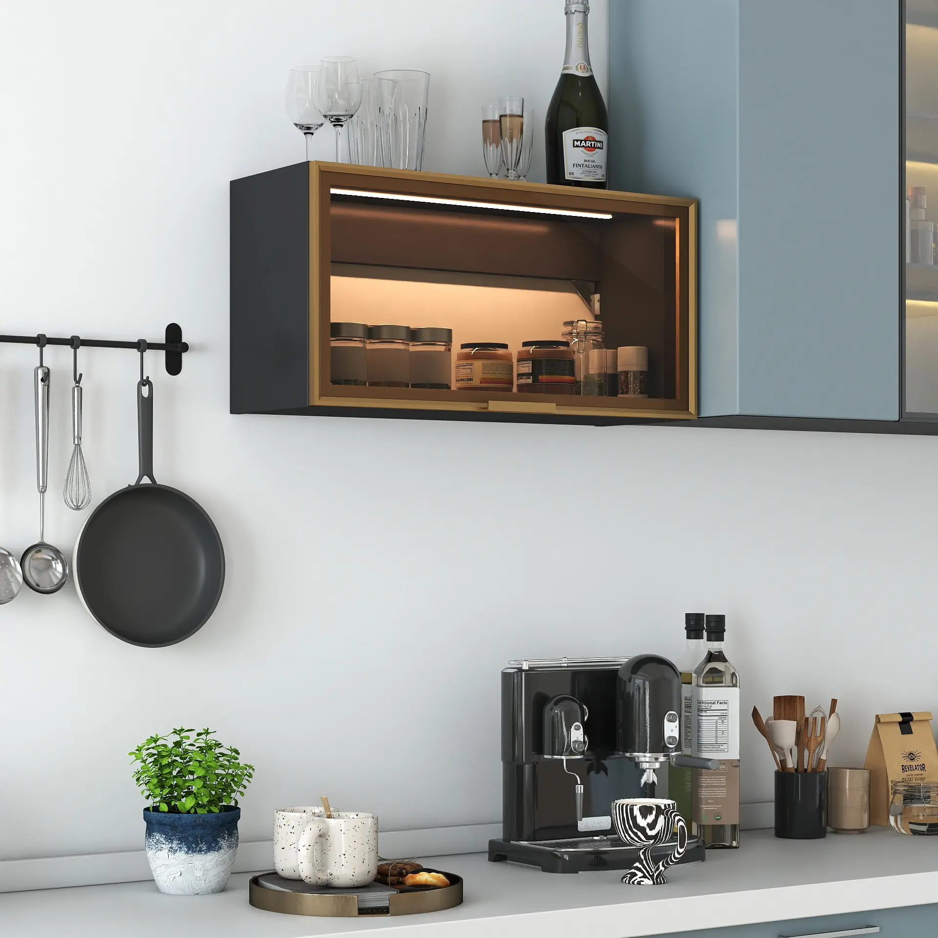 Large-Capacity Spice Rack Wall Mounted Storage Cabinet, Black Hanging Kitchen Pantry with Up-Flip Door, for Kitchen, Dining Room All Occasion