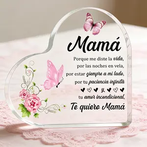Heart Acrylic Plaque Gift for Mom, Dad & Grandparents - Spanish "Te Quiero" Sentimental Keepsake - 2026 Father's Day & Birthday Gift - Clear Desk Decor for Abuela, Abuelo, Papá