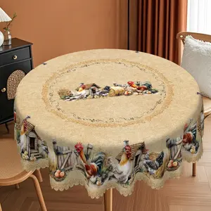 1pc Retro Circular Rooster Printed Tablecloth, Farmhouse Chicken Rectangular Suitable for Daily Use In Home Kitchens, Restaurants, Terraces, Picnics, Courtyards, Indoor And Outdoor Sets, As A Gift for Family And Friends table  linens