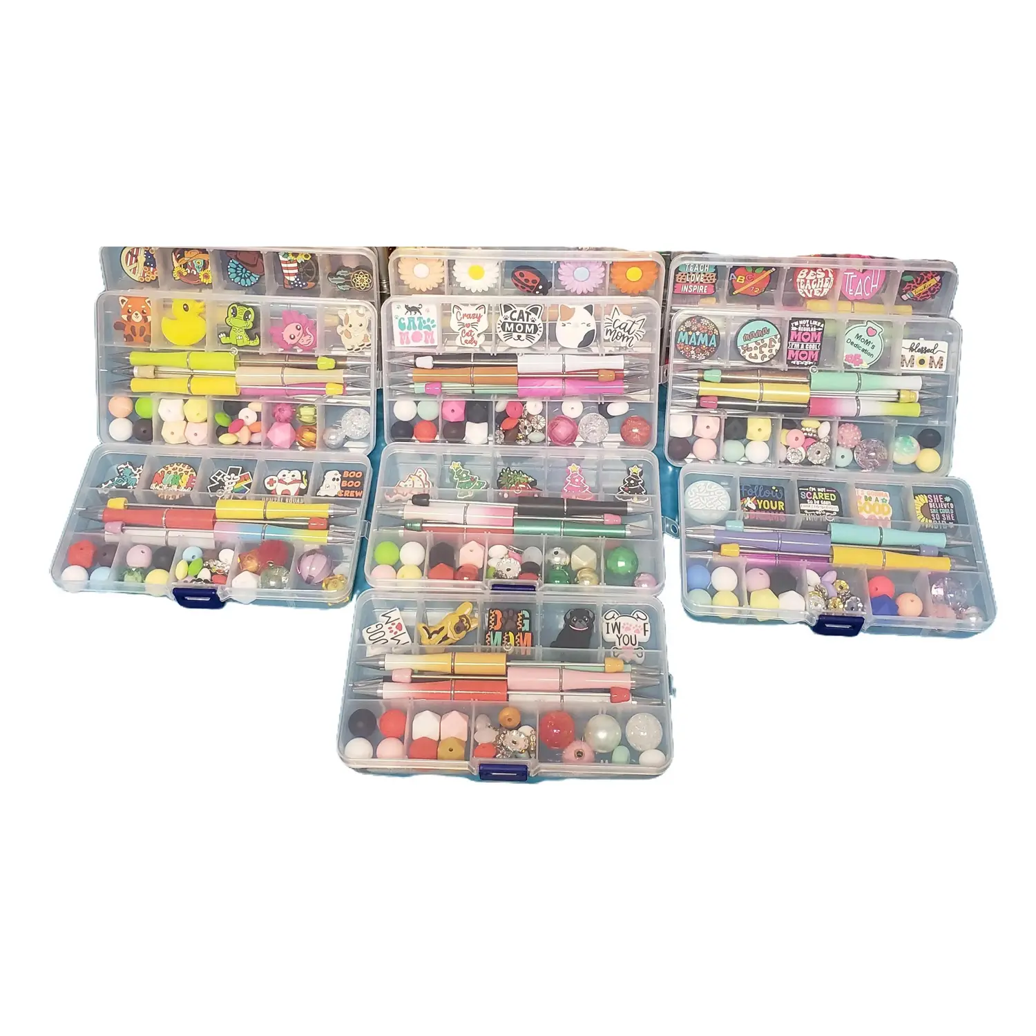 [DBC 10 Kits] DIY Beadable Pen Supply Kits Make 60 Writing Pens Pick On Live Crafts Custom with 6 Pens 5 Focal Beads Lots of Beads and Spacers for Unique Style