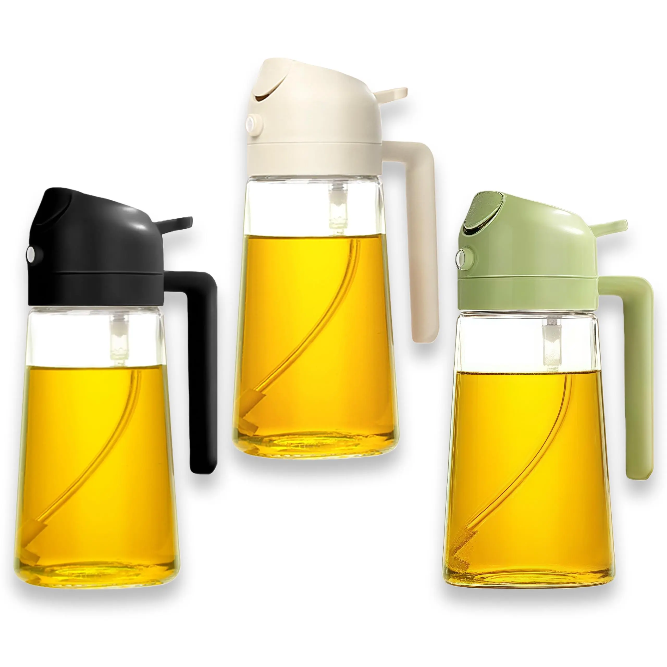 3-Pack Light-Blocking Dark Green Glass Cooking Oil Spray Bottle - 2-in-1 16oz Olive Oil Dispenser, Spray Type Kitchen Gadget for Air Fryer Use (Ideal for Kitchen Gadget Enthusiasts)