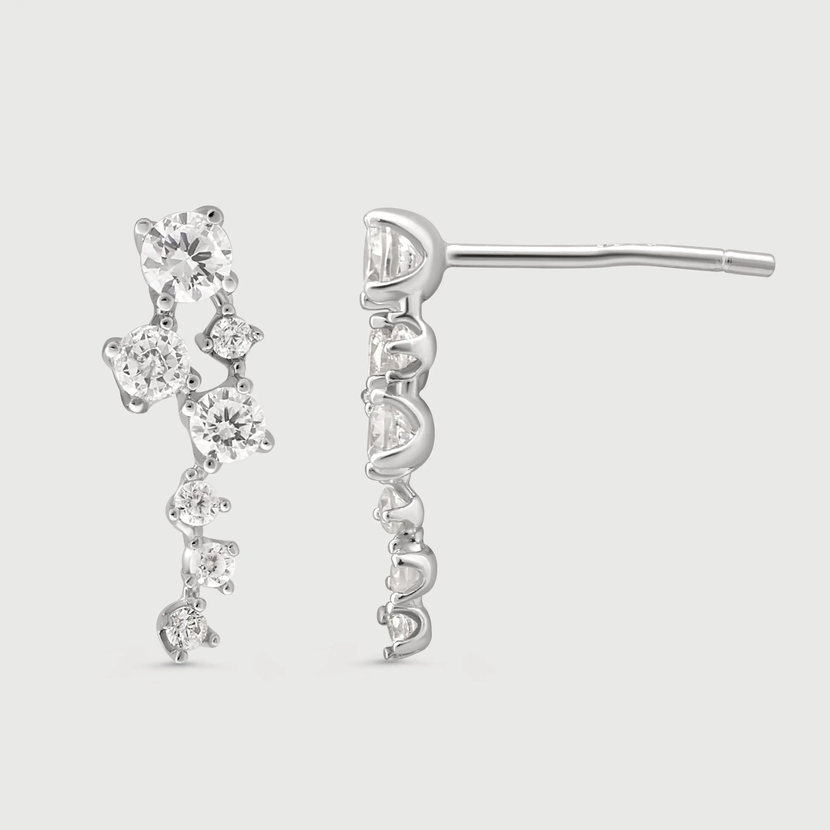 Celestial Dipper Ear Climbers - Elegant Big Dipper Constellation Earrings with Seven Tiny Crystals for Helix & Lobe Piercings