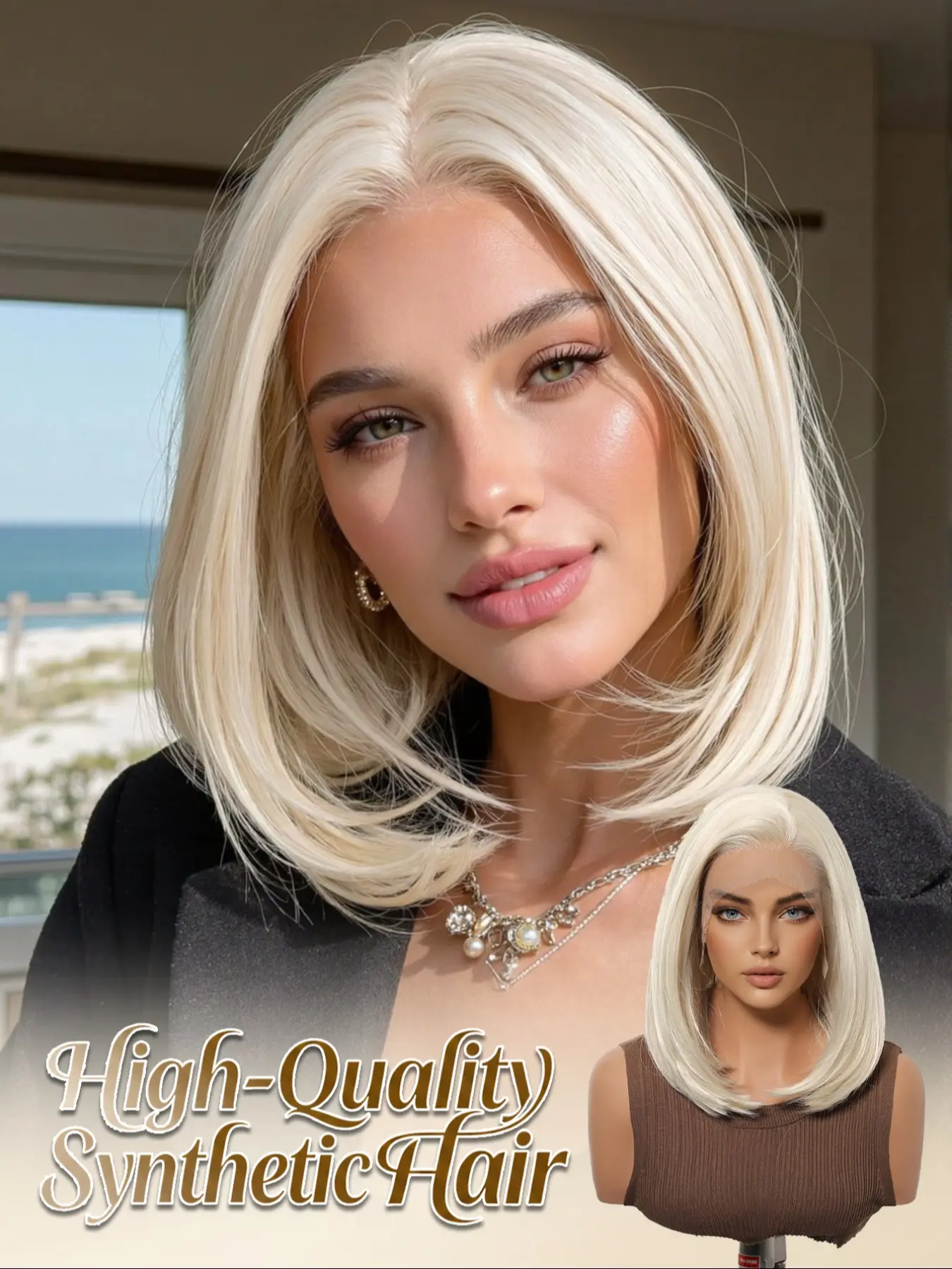 12" Short Bob 13x4 HD Lace Front Wig | Bright Platinum Blonde | Glueless Wigs, Heat Resistant Synthetic Material Hair | Natural & Realistic Look | Soft Comfortable Cap | Versatile for Women Daily Wear Lace Frontal Wigs