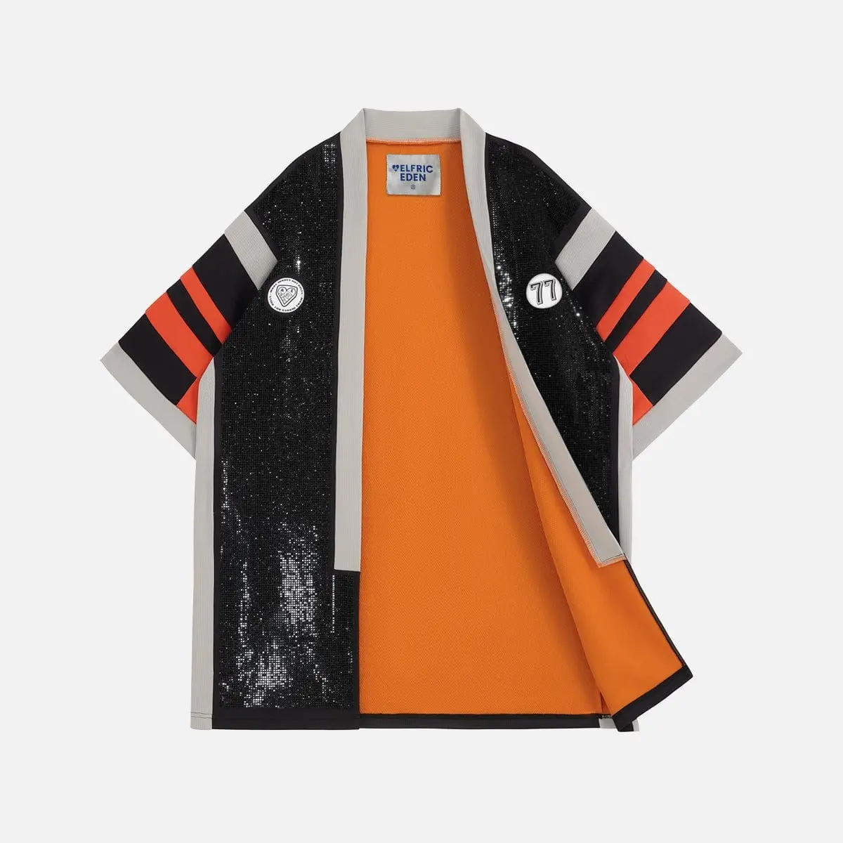 AELFRIC EDEN Men's Streetwear Kimono Robe, Oversized Fit Polyester Piece with Crystal Details and Ukiyo-e Graphic Print, Spot, Menswear, Rhinestones, Crystal Accents, Ukiyo-E Print, Street Vintage, Clothes, Casual, Limited-Edition Piece