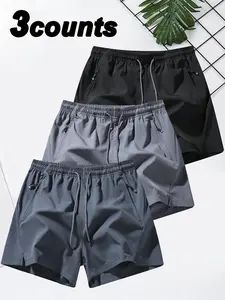 Men's Breathable Beach Holiday Shorts 3-Pack with Zipper Pockets, Lightweight Drawstring Swim and Sport Pants, Summer Beach Essential