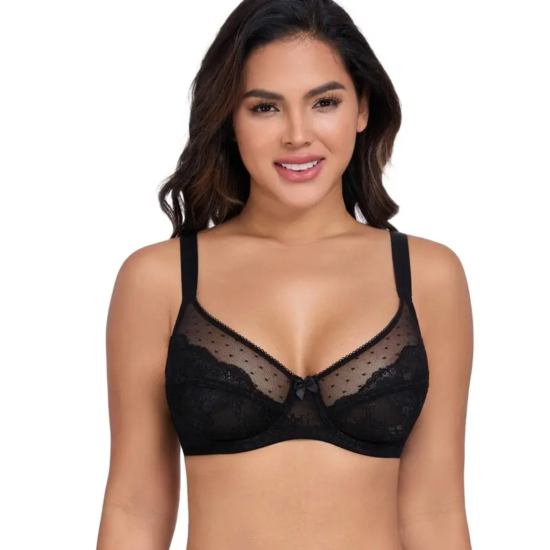 Exquisite floral lace plus size wire bra full coverage bra unpadded ultra-thin and comfortable,Unlined breathable lace lightweight bra, large size bra without padding, ultra-thin and comfortable, support sagging breasts, with wire,