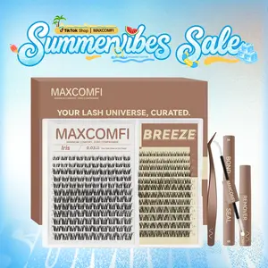 MaxComfi BREEZE & IRIS VIVI STYLE GLOSA Cluster Lashes - 0.03mm Gentle Cosmetic, No Itchy Eyes, Super Soft Thin Band, Waterproof, Long-Lasting, Natural Lash Clusters, Beginner-Friendly DIY False Eyelashes for Daily Use, Makeup Essential Summervibes