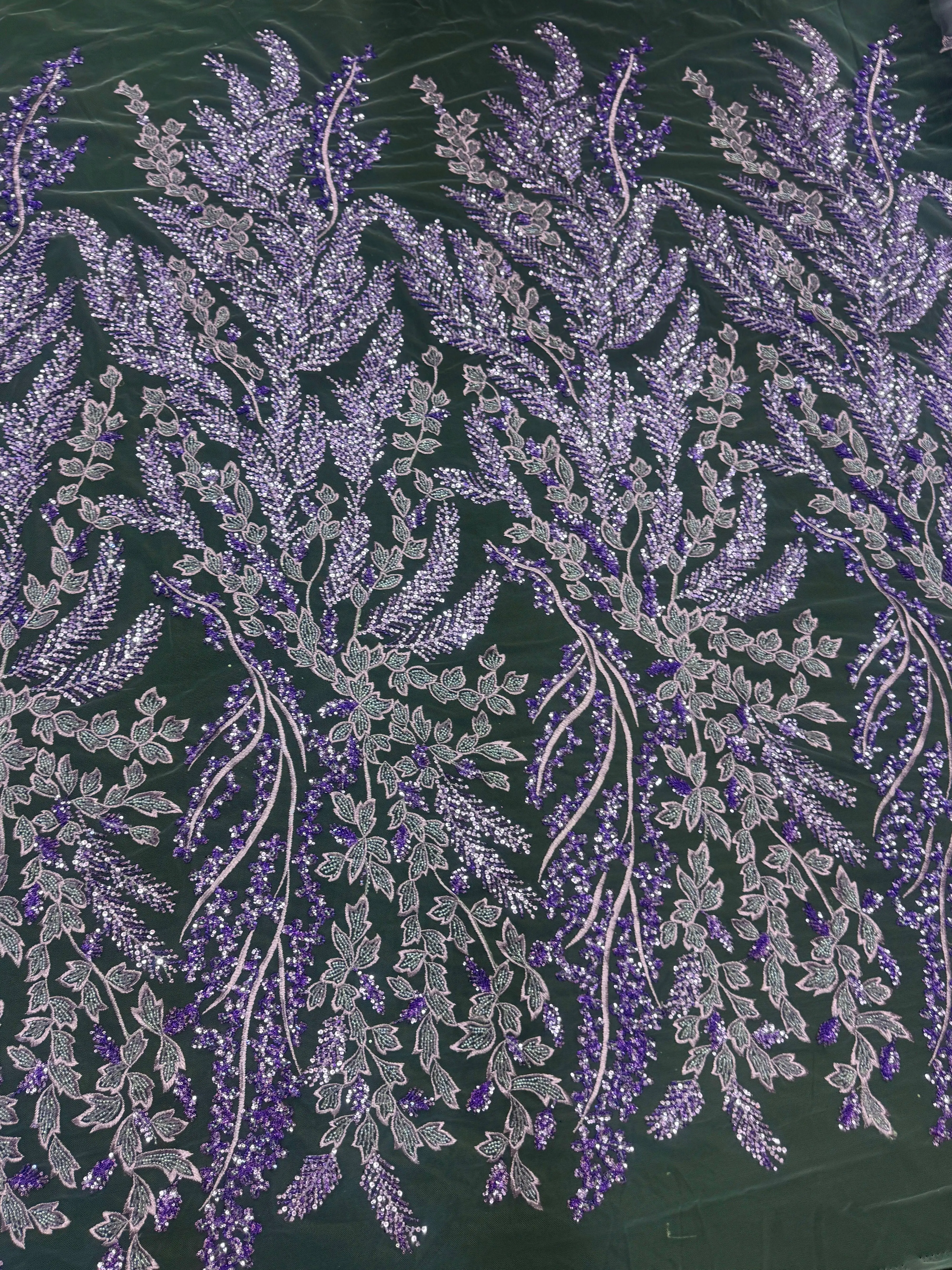 Lavender Leaves Beaded Embroidered Lace