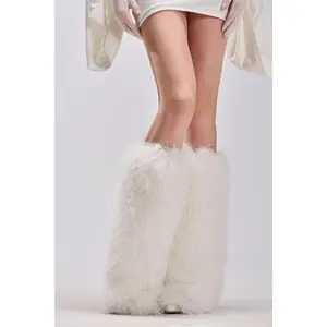 AZALEA WANG ARETE WHITE FUR STILETTO BOOT
