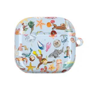 Cute Curious George AirPods Case for AirPods 1 2 3 4, AirPods Pro 1 2 3, Cartoon Summer Beach Ocean Aesthetic Earbuds Cover, Protective Case