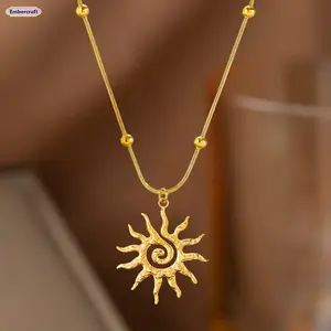 Women's 2-Piece Non-Tarnish Stainless Steel Sun Pendant Necklace & Adjustable Chain Earrings Set, Elegant Minimalist Celestial Solar Symbol Jewelry with Radiant Rays, Non Tarnish Jewelry for Daily Wear & Gifting, Tarnish Proof Jewelry