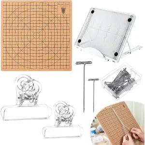 104 count Macrame Board and Metal Adjustable Holder with T Pins Clips Macrame Supplies Double Sided Grids Macrame Project Board Macrame Tools for Braiding Cording Bracelet (11.8 x 11.8 Inch)