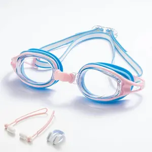 Adjustable Kids Swim Goggles Set with Nose Clip & Ear Plugs, Waterproof Anti-Fog HD Design, Comfortable Fit for Pool Beach Training Play, Waterproof Earplugs