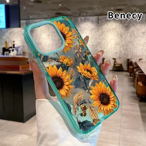 Soft Phone Case for iPhone 16 Pro Max 15 Plus 14 13 12 11 Sunflower Symphony Pattern Anti-Yellowing Shockproof ultra-thin Silicone Crystal Cover Smartphone Durable Casing