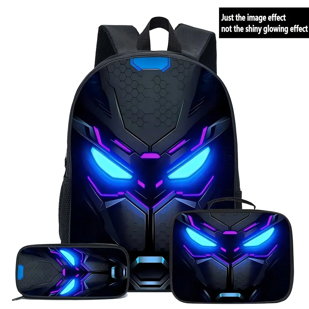 Unisex Cyberpunk 3-Piece Backpack Set - Heavy Polyester Bags with Laptop Bag, Reinforced Zippers Pouch, Laptop-Safe Design for Back to School, Gaming Fans