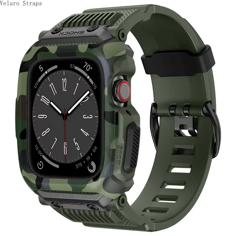 Camouflage TPU All-In-One Band with Metal Buckle for Apple Watch, Tactical Protective Strap for Series 1–11/Ultra/SE (42/44/45mm)