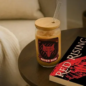 Howlers Never Bow Red Rising Inspired 16oz Sipper Glass Drinkware with Lid with Straw