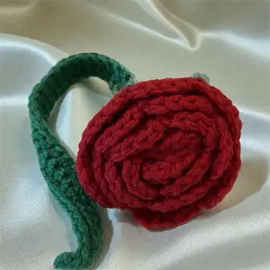 Handcrafted Crochet Rose Bookmark - Elegant Red Rose Design for Office Stationery & Book Lovers' Gifts