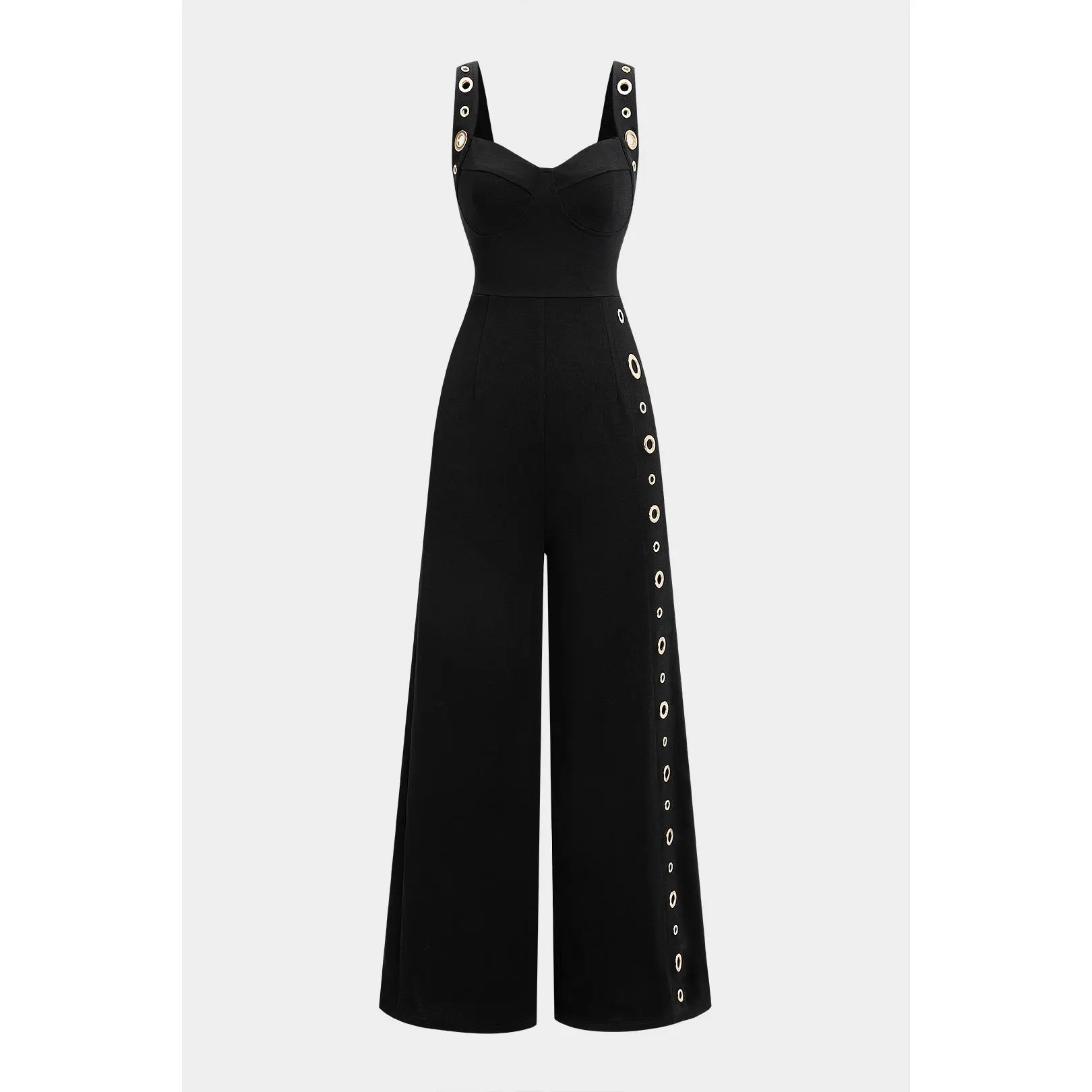 Eyelet Straight Leg Sleeveless Jumpsuit