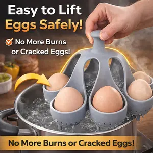 Silicone Egg Boiler Rack for Hard Soft Boiled Eggs, Food Grade Silicone Egg Boiler Cooker with 6 Holders, Kitchen Gadget for Cooking/Serving Eggs with Handle, Dishwasher Safe