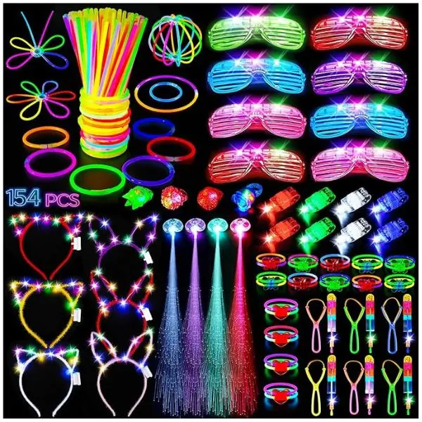 154 Pcs Glow in the Dark Party Supplies, Neon Glow Sticks with Connectors, Light Up Party Favors for Kids & Adults, Birthday, Concert & Halloween