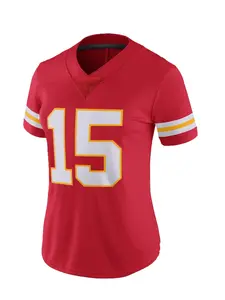 Women's Chief's 15 Stitched Football Jersey, V-Neck Breathable Short Sleeve T-Shirt,Comfortable Rugby Jersey,Sporty Loose Fit for Outdoor Sports & Casual Wear, Stylish Jersey