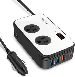 300W Car Power Inverter DC 12V to AC 110V Car Outlet Adapter Plug with PD 25W USB-C, QC3.0 and LCD Display Car Charger Loptop r Red