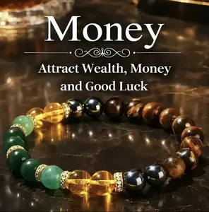 SOPAR1 Black Agate,Tiger Eye Stone,Green Dongling Jade,and Yellow Crsytal Wealth Bracelet - Lucky Bracelet - Attracts Wealth.Prosperity,and Abundance;suitable for everyday wear and gifting