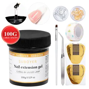 SUBOYER Polymer Extension Gel Nail Kit - 100g Clear Nail Extension Gel Kit 100g Large Volume Nail Extension Gel Contains 100 Pieces Nail Models UV Protection Bandage Tweezers and Accessories Suitable for All Seasons Manicure Set