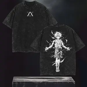 valentine shirts Retro Heavy Limited "Killua Zoldyck" Hunter x Hunter Anime Vintage Washed Tee Unisex Oversized Anime Manga Acid Washed Heavyweight Soft Cotton T-Shirt , Gift For Anime Lover Clothing Menswear