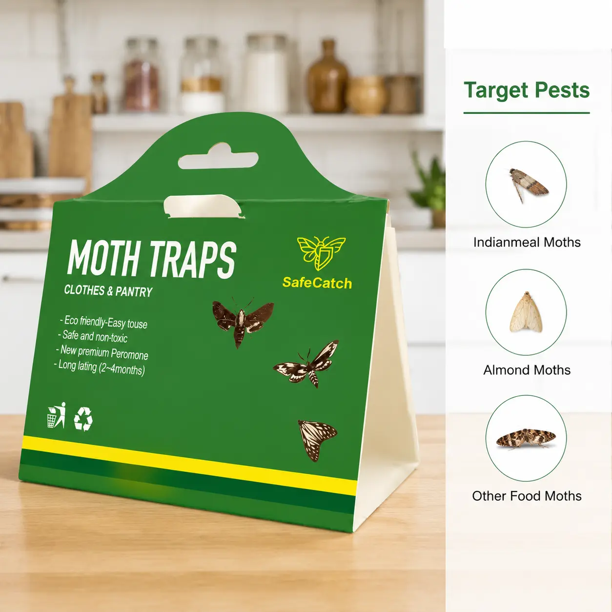 10-Pack Pantry Moth Pheromone Glue Traps, Safe & Effective Indoor Pest Control for Food Cupboards & Wool Closets