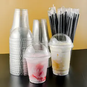 50-Pack 9/10/12 oz Clear Plastic Cups with Lids & Straws Insulated Disposable Coffee Cups No Spill No Leak BPA-Free Food Safe for Cold Drinks