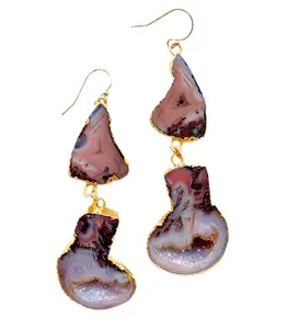 Anjali-Pink/Brown Geode Drop Earrings